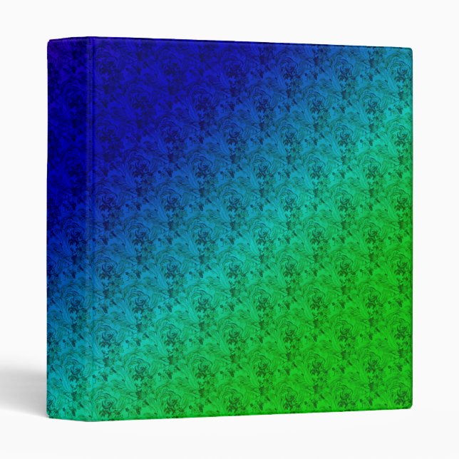 Diag Rainbow Gradient Floral Pattern Blue Green 3 Ring Binder (Front/Spine)