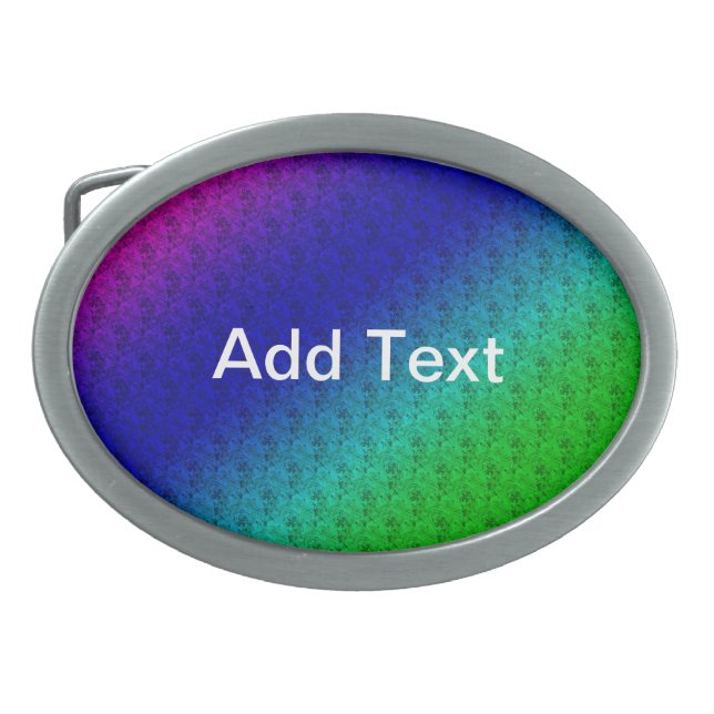 Diag Rainbow Gradient Floral Pattern Blue Green Belt Buckle (Front)