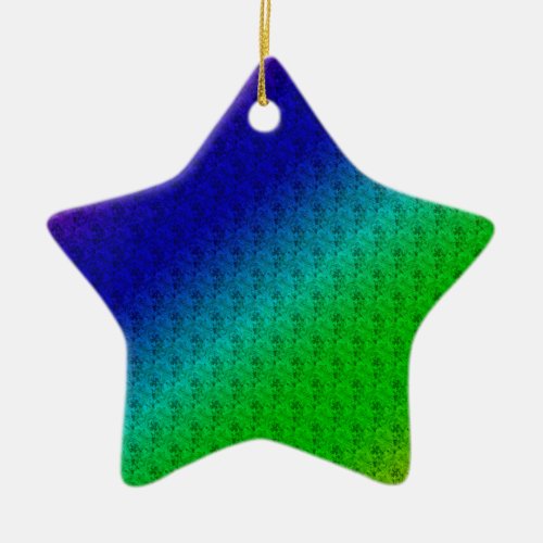 Diag Rainbow Gradient Floral Pattern Blue Green Ceramic Ornament