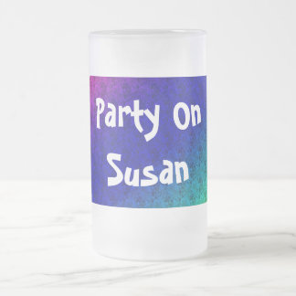 Diag Rainbow Gradient Floral Pattern Blue Green Frosted Glass Beer Mug