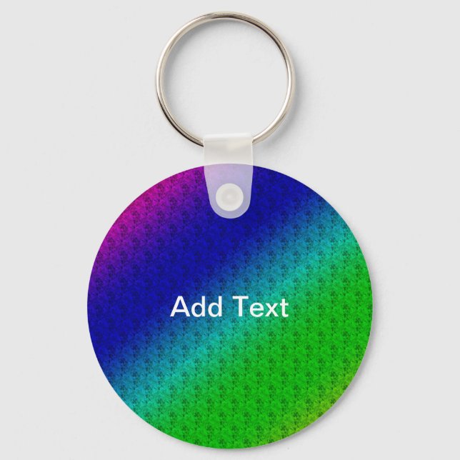 Diag Rainbow Gradient Floral Pattern Blue Green Keychain (Front)