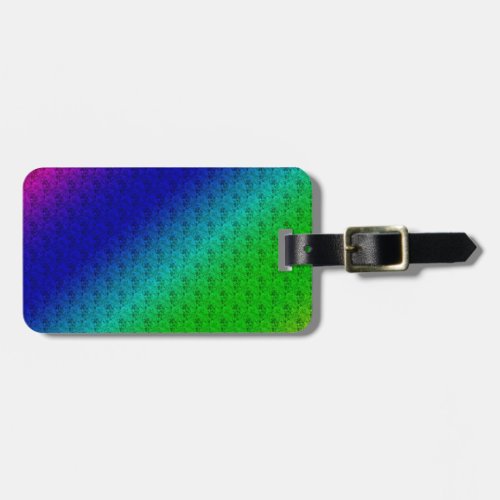 Diag Rainbow Gradient Floral Pattern Blue Green Luggage Tag