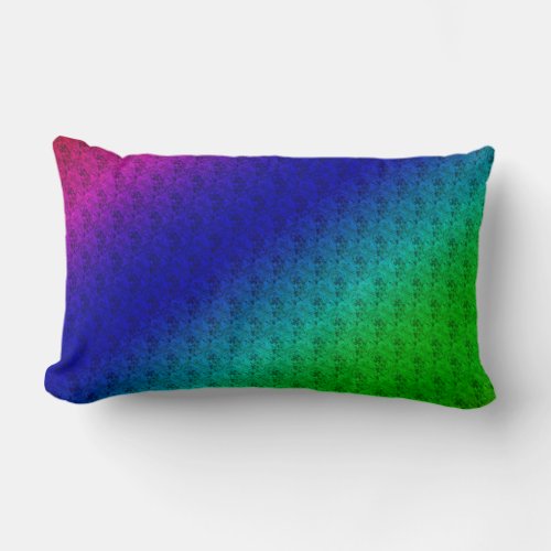 Diag Rainbow Gradient Floral Pattern Blue Green Lumbar Pillow