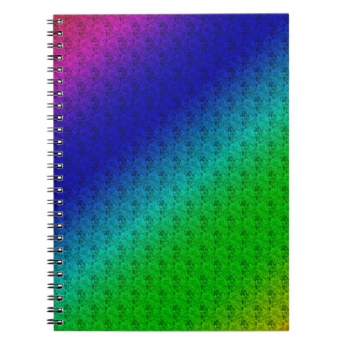 Diag Rainbow Gradient Floral Pattern Blue Green Notebook