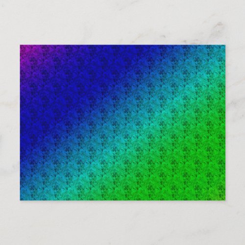 Diag Rainbow Gradient Floral Pattern Blue Green Postcard