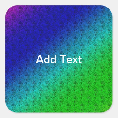 Diag Rainbow Gradient Floral Pattern Blue Green Square Sticker