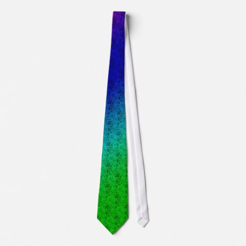 Diag Rainbow Gradient Floral Pattern Blue Green Tie