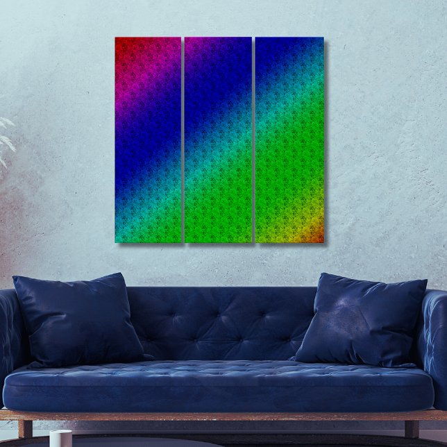 Diag Rainbow Gradient Floral Pattern Blue Green Triptych (Diag Rainbow Gradient Floral Pattern Blue Green Triptych)