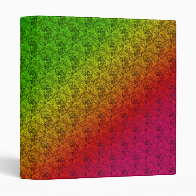 Diag Rainbow Gradient Floral Pattern Red Green 3 Ring Binder (Front/Spine)