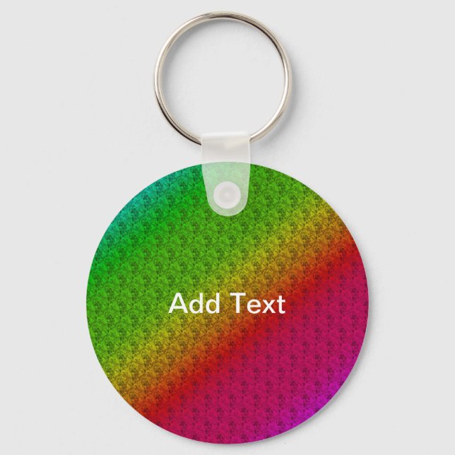 Diag Rainbow Gradient Floral Pattern Red Green Keychain (Front)