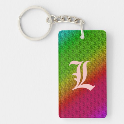 Diag Rainbow Gradient Floral Pattern Red Green Keychain