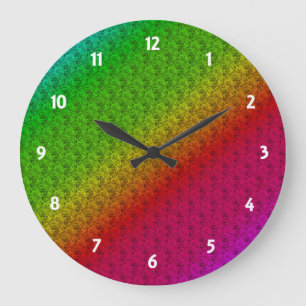 Diag Rainbow Gradient Floral Pattern Red Green Large Clock