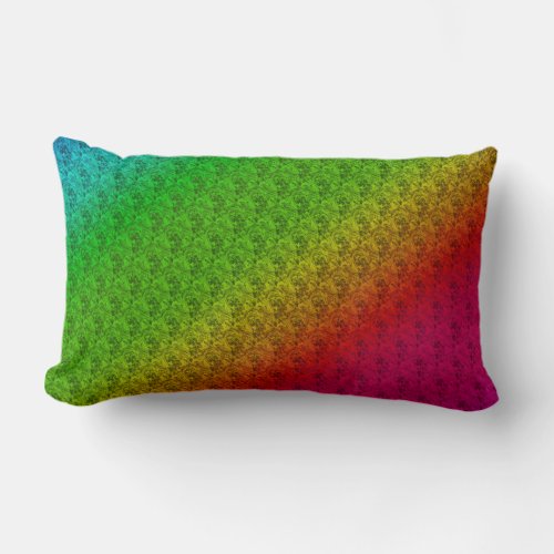 Diag Rainbow Gradient Floral Pattern Red Green Lumbar Pillow