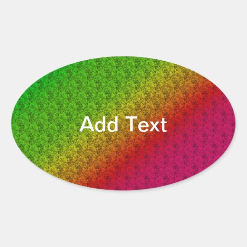 Diag Rainbow Gradient Floral Pattern Red Green Oval Sticker