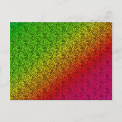 Diag Rainbow Gradient Floral Pattern Red Green Postcard