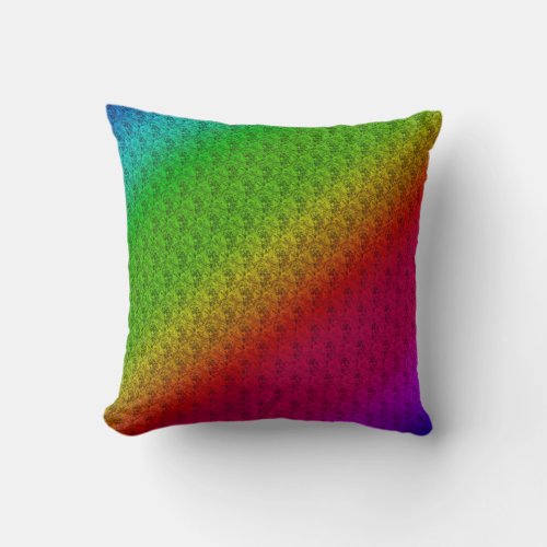 Diag Rainbow Gradient Floral Pattern Red Green Throw Pillow