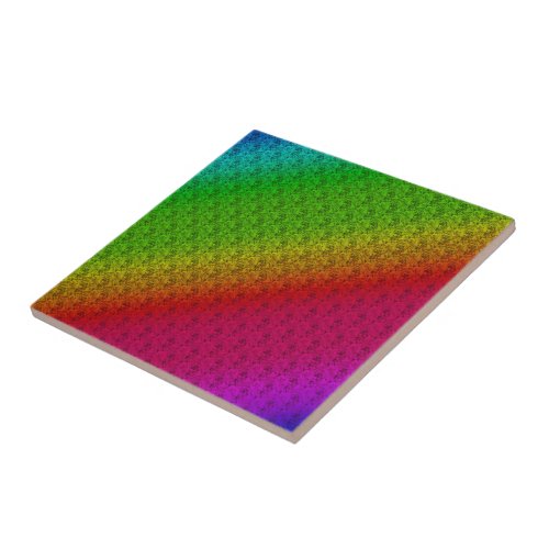 Diag Rainbow Gradient Floral Pattern Red Green Tile