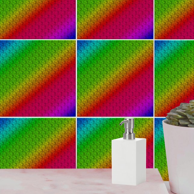 Diag Rainbow Gradient Floral Pattern Red Green Tile (Diag Rainbow Gradient Floral Pattern Red Green Tile)