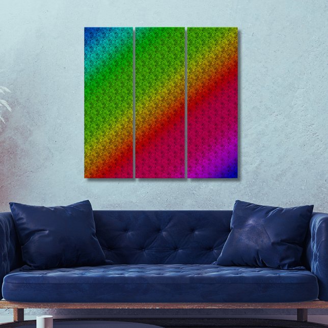 Diag Rainbow Gradient Floral Pattern Red Green Triptych (Diag Rainbow Gradient Floral Pattern Red Green Triptych)