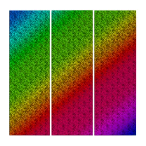 Diag Rainbow Gradient Floral Pattern Red Green Triptych