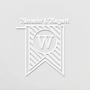 Diag Stripe Banner Monogram Names Couple Wedding Embosser