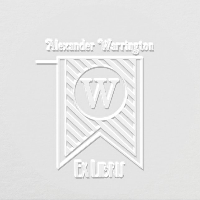 Diag Stripe Initial Banner Monogram Ex Libris Book Embosser (Design)
