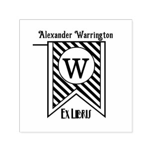 Diag Stripe Initial Banner Monogram Ex Libris Book Self-inking Stamp