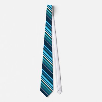 Diagnal Blue Cyan Aqua Stripes Tie by saradaboru at Zazzle