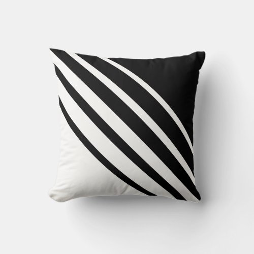 Diagonal Abstract Black  White Striped Throw Pillow