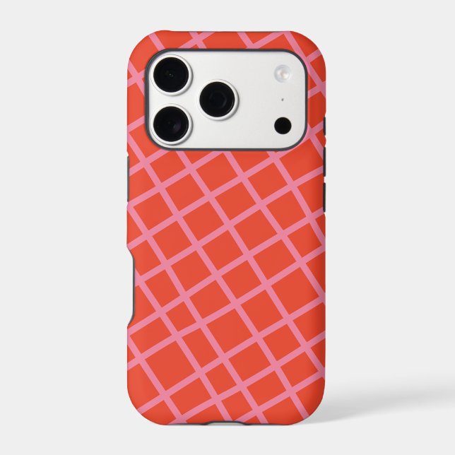Diagonal Abstract Checkered Lines Pattern in Red Iphone Case (Back)
