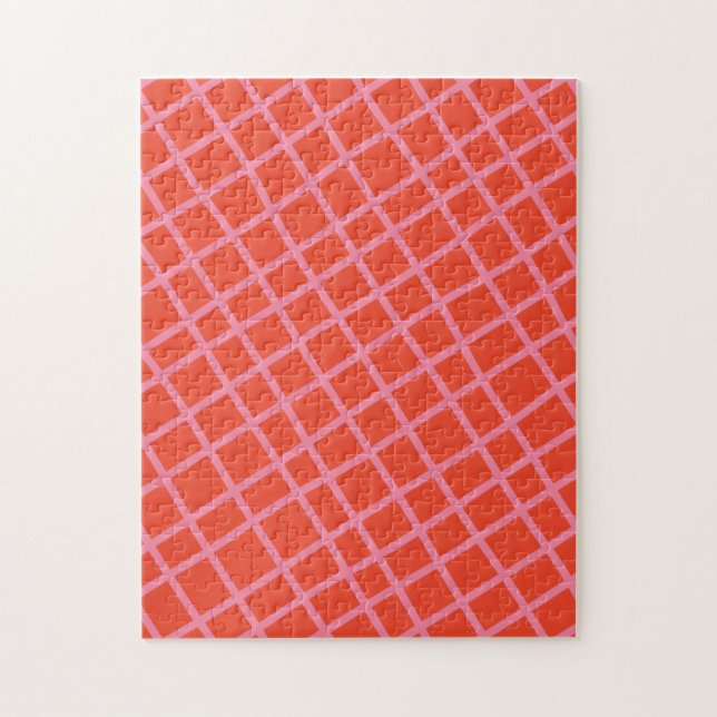 Diagonal Abstract Checkered Lines Pattern in Red Jigsaw Puzzle (Vertical)