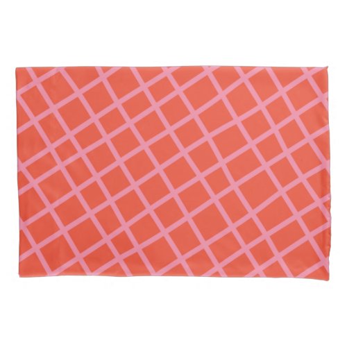 Diagonal Abstract Checkered Lines Pattern in Red Pillow Case