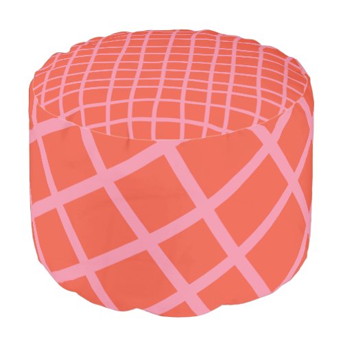 Diagonal Abstract Checkered Lines Pattern in Red Pouf
