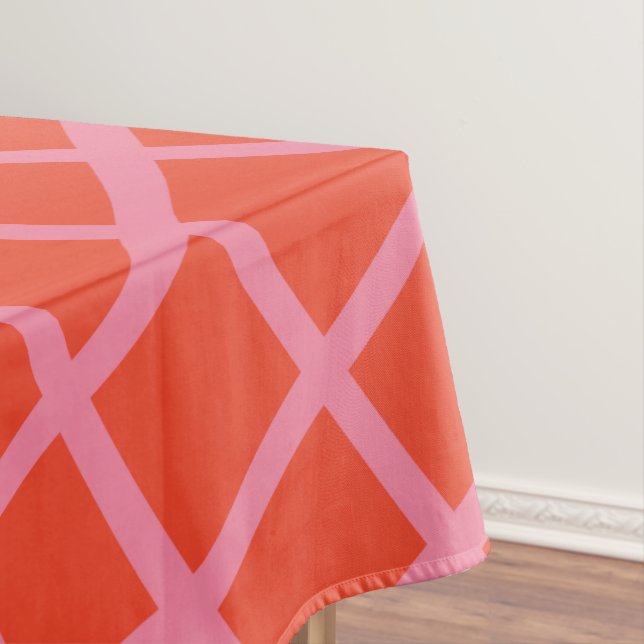 Diagonal Abstract Checkered Lines Pattern in Red Tablecloth (In Situ)