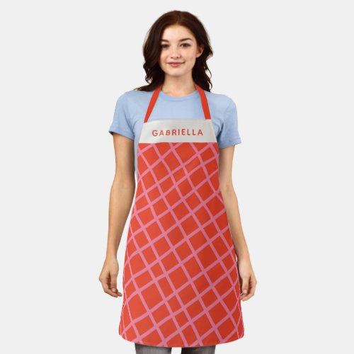 Diagonal Abstract Lines Pattern Red Personalized Apron