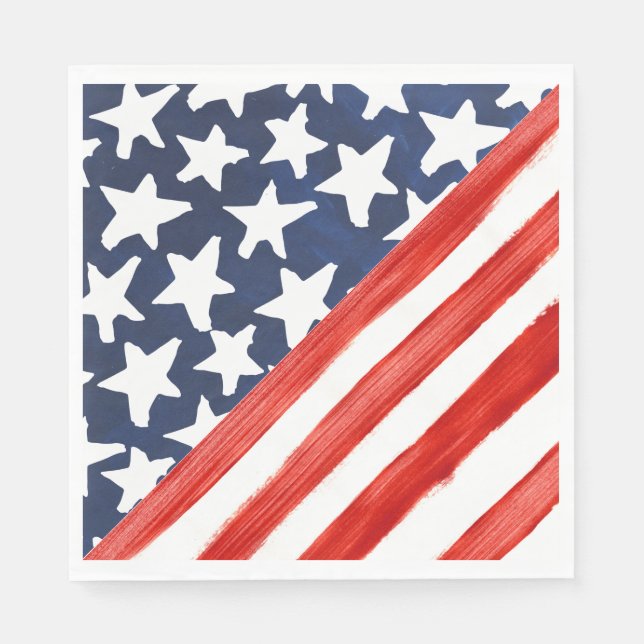 Diagonal American Flag Red Stripe Star Festive Napkins (Front)