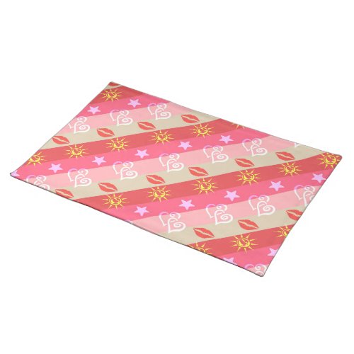 Diagonal Beige And Pink Stripes Cloth Placemat