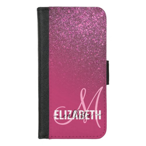 Diagonal Berry Pink Glitter Gradient Ombre iPhone 87 Wallet Case