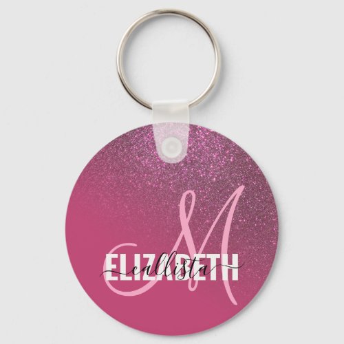 Diagonal Berry Pink Glitter Gradient Ombre Keychain
