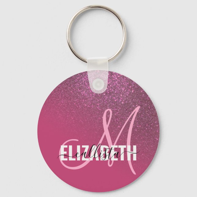 Diagonal Berry Pink Glitter Gradient Ombre Keychain (Front)
