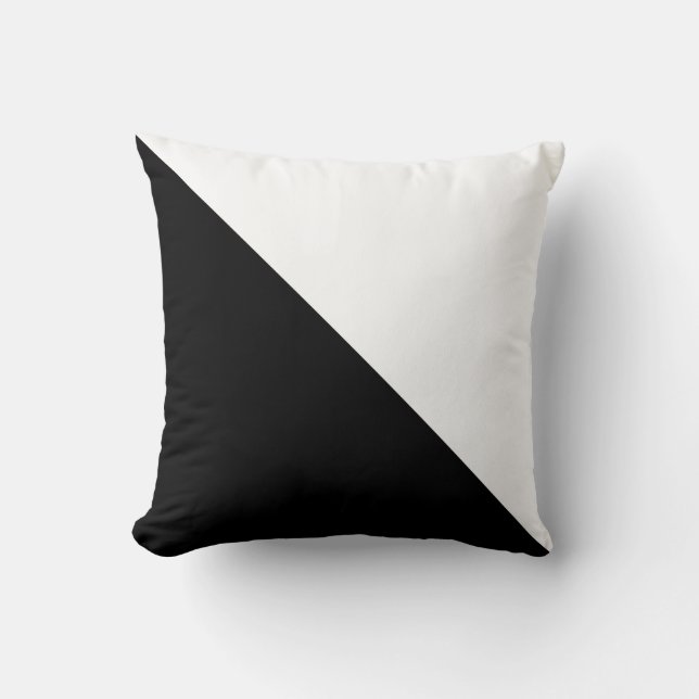 Diagonal Black and White Color Block Throw Pillow (Front)