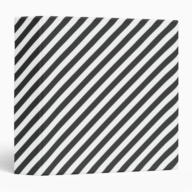 Diagonal black and white stripes  pattern 3 ring binder (Front/Spine)