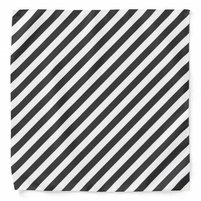 Diagonal black and white stripes  pattern bandana (Front)
