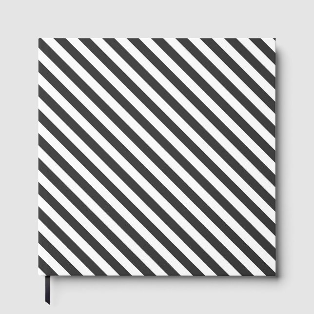 Diagonal black and white stripes  pattern guest book (Front)