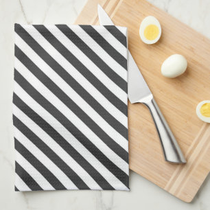 Diagonal black and white stripes pattern kitchen towel