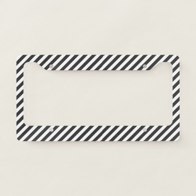Diagonal black and white stripes  pattern license plate frame (Front)