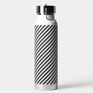 Diagonal black and white stripes pattern water bottle