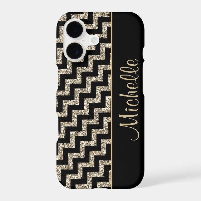 Diagonal Black Chevron Gold Personalized Case-Mate iPhone Case (Back)