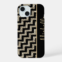Diagonal Black Chevron Gold Personalized