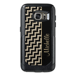 Diagonal Black Chevron Gold Personalized OtterBox Samsung Galaxy S7 Case